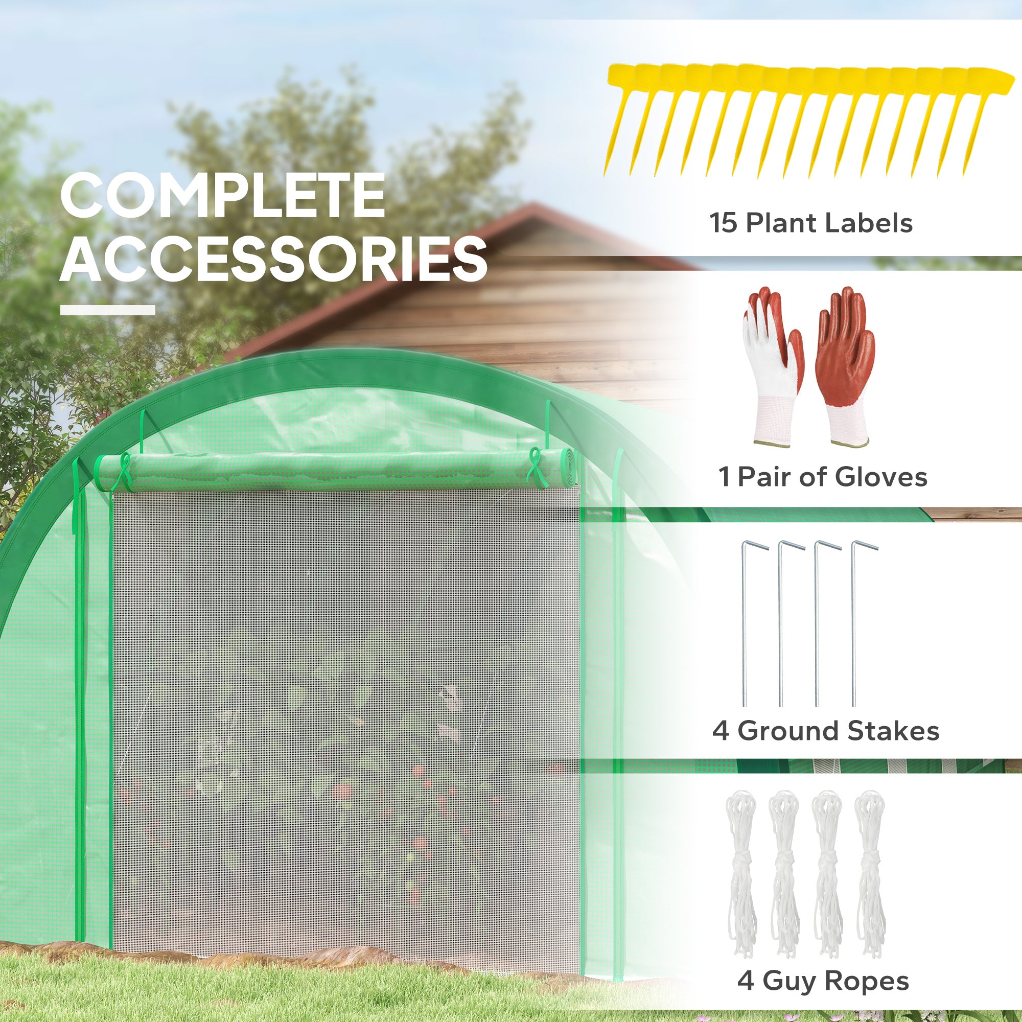 Outsunny 6 x 3(m) Polytunnel Greenhouse with Upgraded Structure, Mesh Door and Windows, 15 Plant Labels, Green 