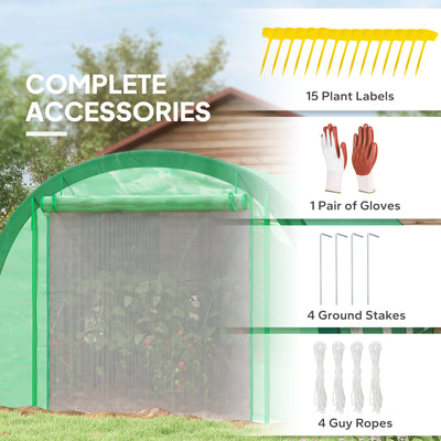 Outsunny 6 x 3(m) Polytunnel Greenhouse with Upgraded Structure, Mesh Door and Windows, 15 Plant Labels, Green 