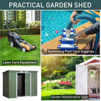 Outsunny 7 x 4ft Galvanised Steel Garden Shed, with Foundation Kit - Green 