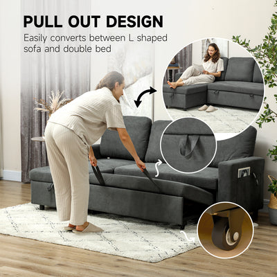 HOMCOM L Sofa Bed, with Storage - Charcoal Grey 