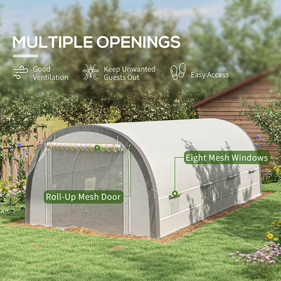 Outsunny 6 x 3(m) Polytunnel Greenhouse with Upgraded Structure, Mesh Door and Windows, 15 Plant Labels, White 