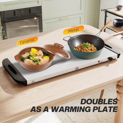 HOMCOM Electric Food Warmer 5 Tray, 9.2L Portable Buffet Server and Warming Tray with Lids, Adjustable Temperature Control and Cool Touch Handles, 450W, 3 x 2.4L and 2 x 1L, Silver Tone 