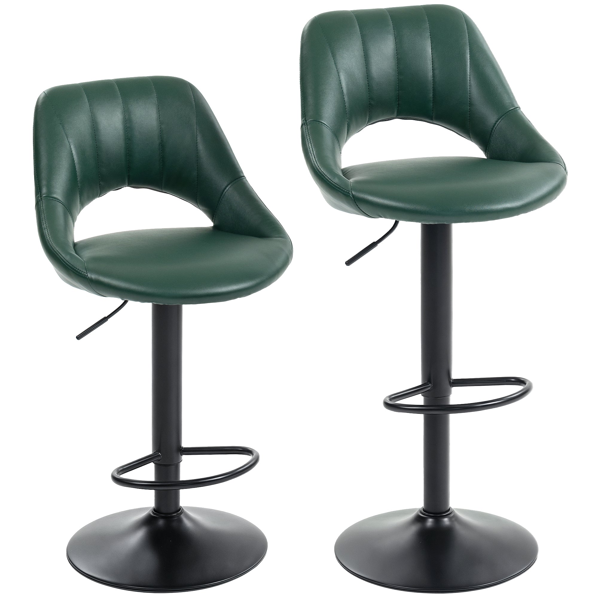 HOMCOM Set of Two Faux Leather Bar Stools - Dark Green 