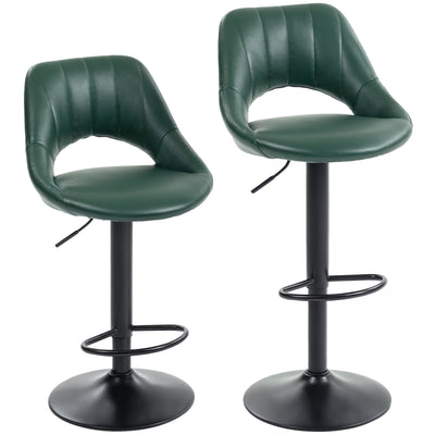 HOMCOM Set of Two Faux Leather Bar Stools - Dark Green 