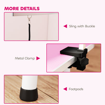 PawHut 32" Foldable Dog Grooming Table Pet Drying Beauty Table Adjustable Fixed Arm Rubber Top, Pink 