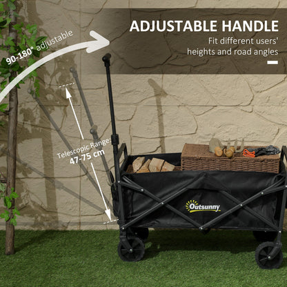 Outsunny 62L Festival Trolley on Wheels, Garden Folding Trolley Cart, 120kg Heavy Duty Collapsible Folding Wagon with Adjustable Handle and Carrying Bag for Beach, Camping, Festival, Black 