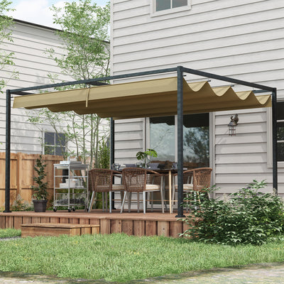 Outsunny 3x2m Metal Pergola with Retractable Roof, Garden Gazebo Canopy Shelter for Outdoor, Patio, Khaki 