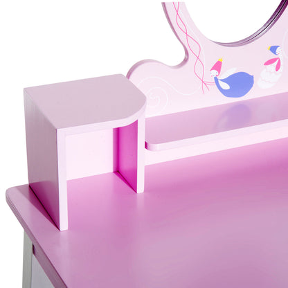 HOMCOM Kids Wooden Dressing Table and Stool Make Up Desk (Pink) 