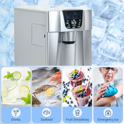 HOMCOM Ice Maker Machine and Water Dispenser, Counter Top Ice Cube Maker for Home with 3L Tank, Adjustable Cube Size, 9 Ice Cubes per 6-10 Minutes, No Plumbing Required, Silver 