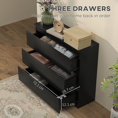 HOMCOM Chest of Drawers, 3-Drawer Storage Organiser Unit for Bedroom, Living Room, Black 