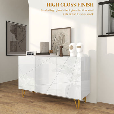 HOMCOM Modern Luxe High Gloss Sideboard, with Hairpin Legs - White 