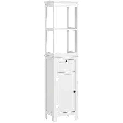 HOMCOM Tall Bathroom Cabinet, Slim Bathroom Storage Cabinet with 2 Open Shelves, Soft Close Door and Drawer, Adjustable Shelf, Narrow Cupboard Storage Unit, White 