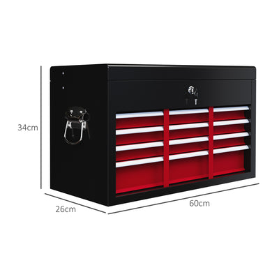 HOMCOM Steel Six Drawer Tool Storage Carry Chest, with Lock and Keys - Red 
