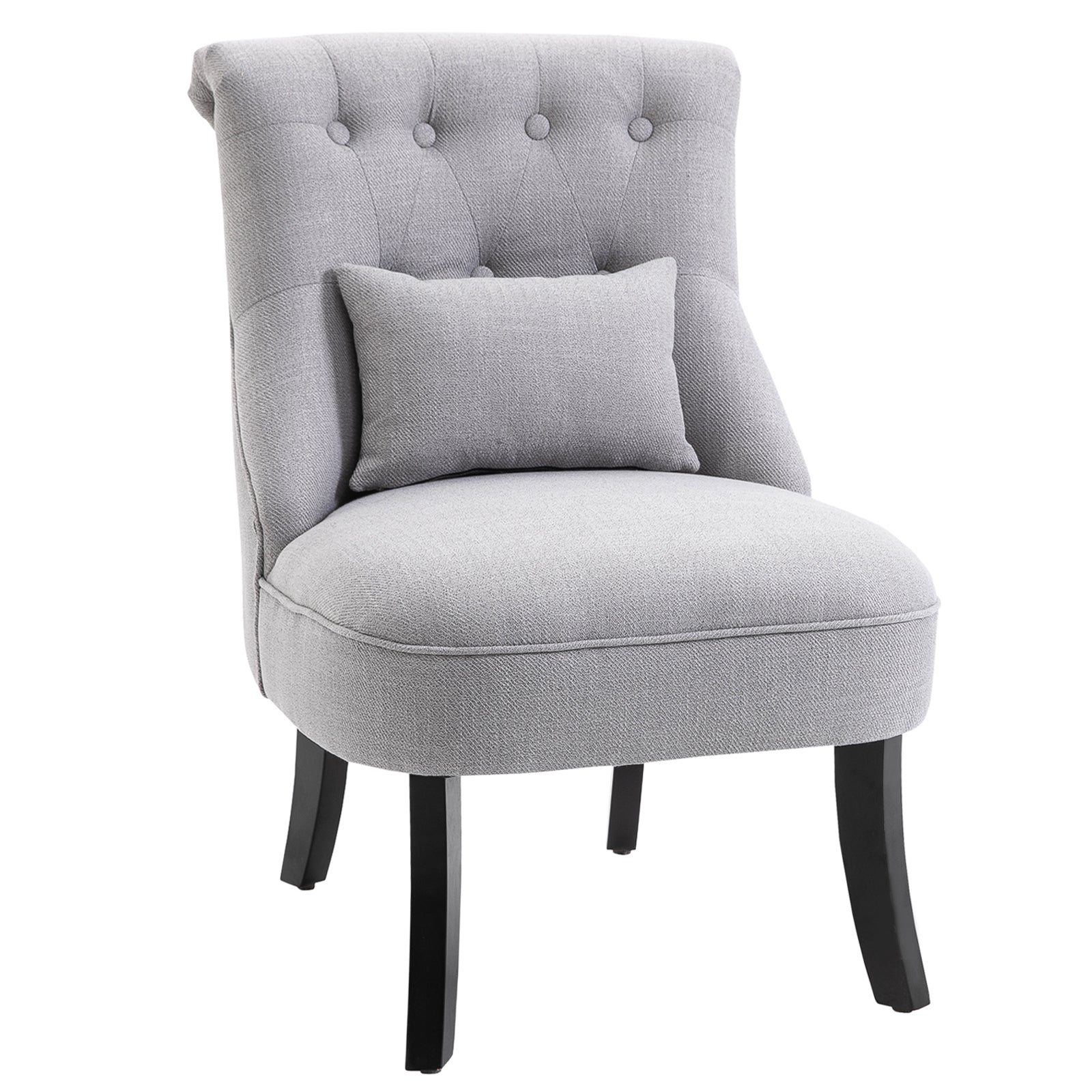 HOMCOM Fabric Single Sofa Dining Chair Tub Chair Upholstered W/ Pillow Solid Wood Leg Home Living Room Furniture Grey 