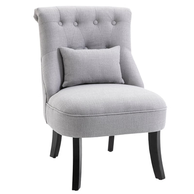 HOMCOM Fabric Single Sofa Dining Chair Tub Chair Upholstered W/ Pillow Solid Wood Leg Home Living Room Furniture Grey 