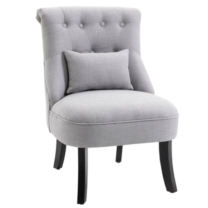 HOMCOM Fabric Single Sofa Dining Chair Tub Chair Upholstered W/ Pillow Solid Wood Leg Home Living Room Furniture Grey 