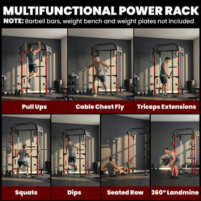 SPORTNOW Power Cage, Power Rack with Adjustable Cable Pulley System, Pull-Up Bar, Dip Station, Landmine 