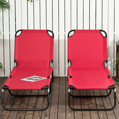 Outsunny Folding Sun Loungers Set of 2, Outdoor Day Bed with 5-Position Adjustable Backrest, Portable Recliner Garden Chairs with Breathable Mesh for Beach, Patio, Wine Red 
