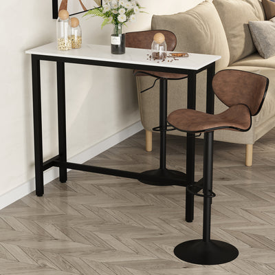 HOMCOM Bar Table Breakfast Marble Grain Dining Table Coffee Table with Adjustable Footpads, 120x40x100cm, White & Black 