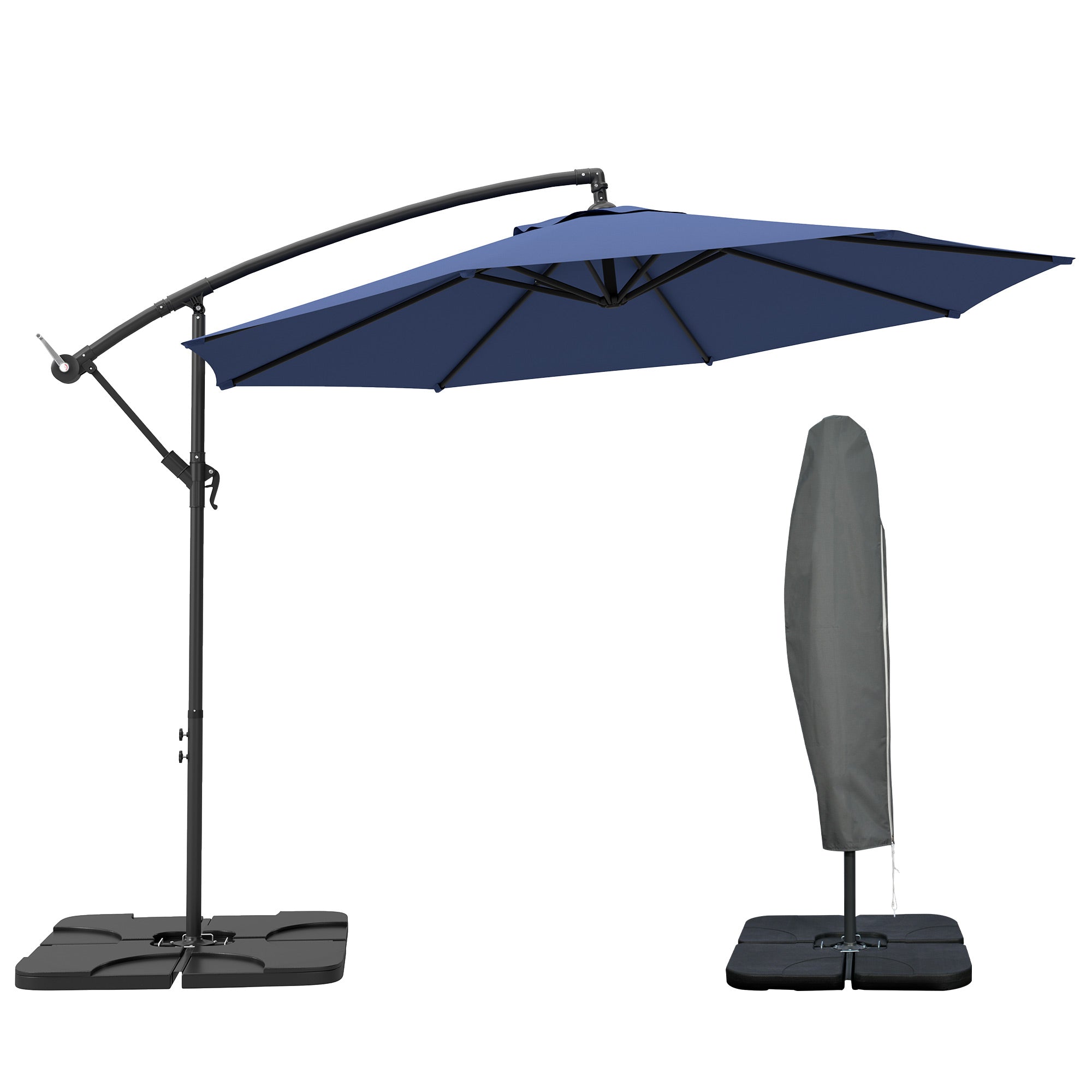 Outsunny 3m Overhanging Parasol, with Base, Weights and Cover - Blue 