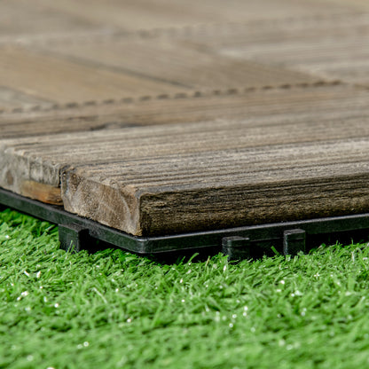 Outsunny 27 Pcs Wooden Interlocking Decking Tiles, Outdoor Flooring Tiles for Patio, Balcony, Terrace, Hot Tub, 30 x 30 cm per Piece, 2.5\'e3\'8e\'a1 per Pack, Charcoal Grey