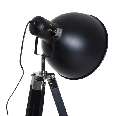 HOMCOM Tripod Floor Lamp, Spotlight Reading Lamp w/ Adjustable Height, Angle, Wood Legs for Living Room, Bedroom, Home, Office, Black and Gold 