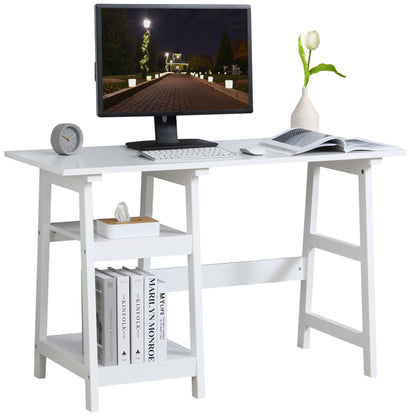 HOMCOM Compact Computer Desk with Storage Shelves, Study Table with Bookshelf, PC Table Workstation for Home Office, Study, Easy Assembly, 120 x 51cm, White 