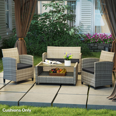 Outsunny Outdoor Seat Cushion Pads for Rattan Furniture, 3 PCs Garden Furniture Cushions, Black 