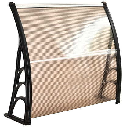 Outsunny Curved Window Door Canopy Aluminium Rigid Plastic Polycarbonate Fixed Outdoor Awning Modern Design UV Water Rain Resist 100 x 75cm Brown 