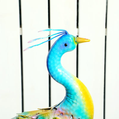 Outsunny Peacock Garden Statue, Standing Garden Ornament, Metal Garden Gift with Stakes for Patio Pond Landscape Decoration, Multi-Colour 