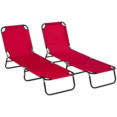 Outsunny Folding Sun Loungers Set of 2, Outdoor Day Bed with 5-Position Adjustable Backrest, Portable Recliner Garden Chairs with Breathable Mesh for Beach, Patio, Wine Red 