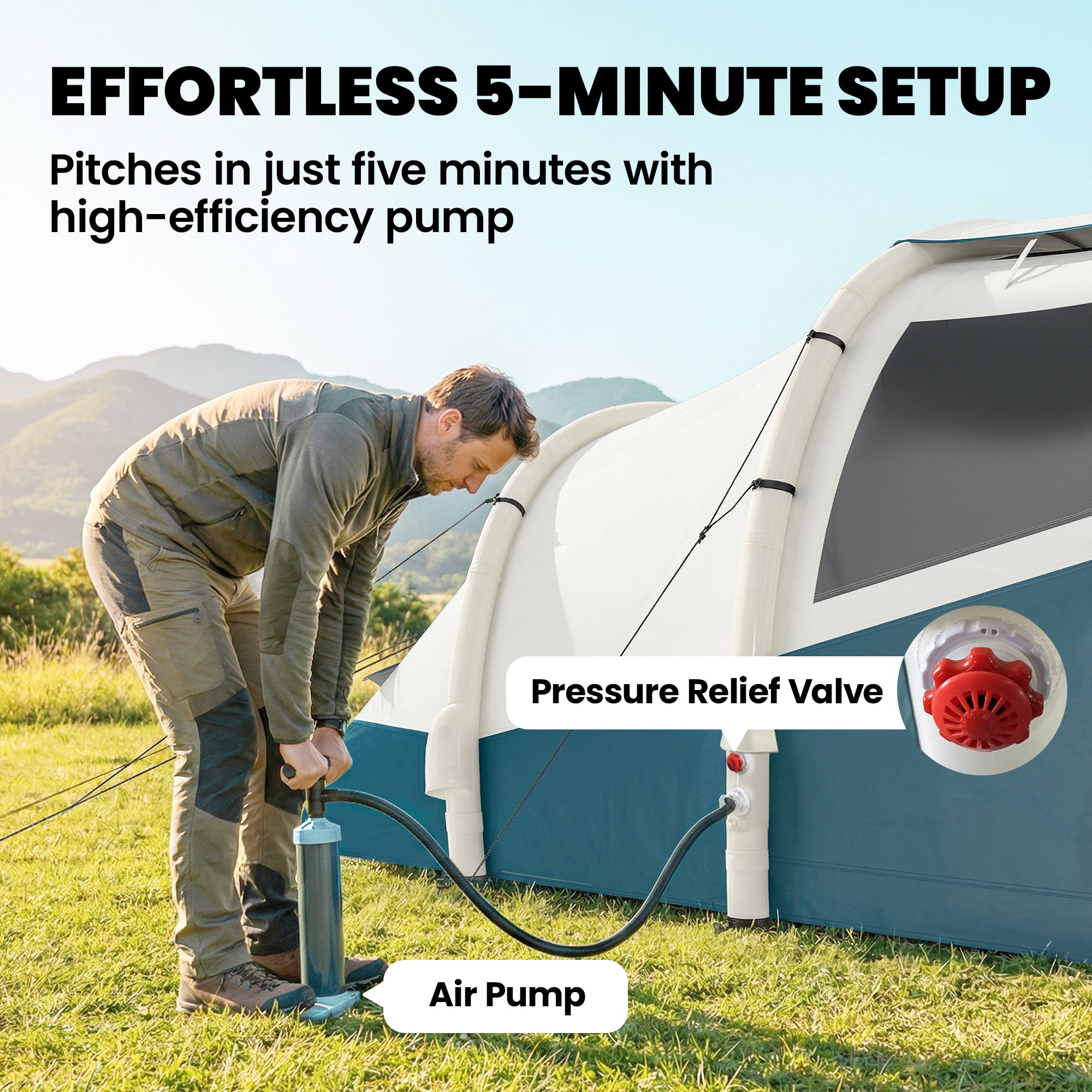 Outsunny Inflatable Camping Tent w/ Air Pump, Easy Setup 2-3 Person Blow Up Tent, Green 