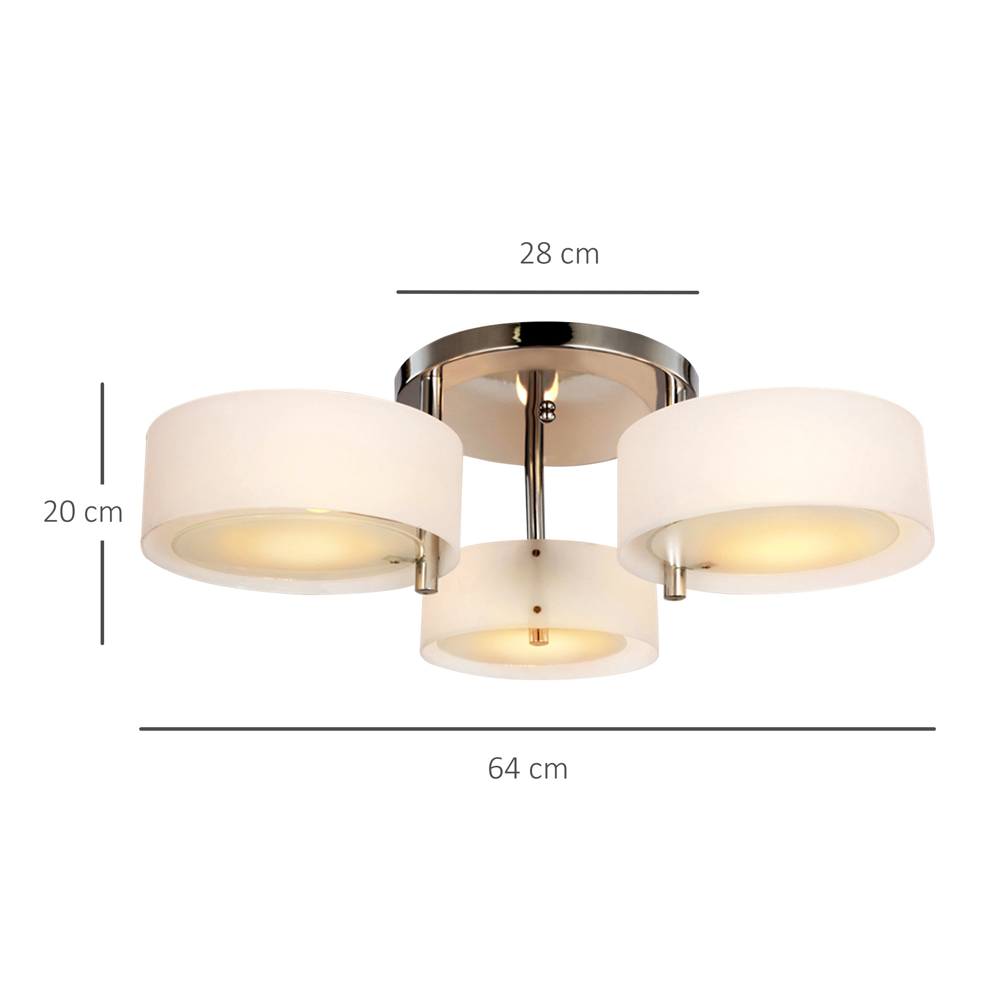 HOMCOM Acrylic Lamp Indoor 3 Light Pendant Chandelier Flush Mount Office Living Room Bedroom w/ Chrome Finish 