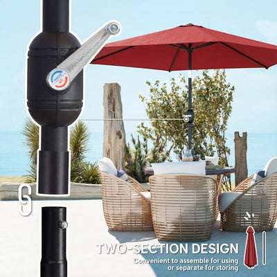 Outsunny 2.6 m Garden Parasol Umbrella with Aluminium Pole, Outdoor Patio Umbrella with Tilt and Crank, Vent, Wine Red 