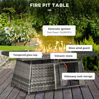 Outsunny Seven-Piece Firepit Table Rattan Sofa Set - Grey 