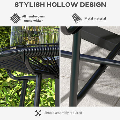 Outsunny Rattan Side Table, Round Outdoor Coffee Table, with Round PE Rattan and Tempered Glass Table Top for Patio, Garden, Balcony, Black 