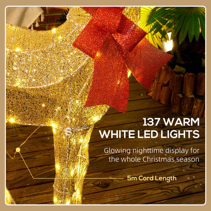 Outsunny Lighted Reindeer Christmas Decoration, Light Up Christmas Deer with 137 LED Lights for Indoor, Outdoor, Garden, Lawn, Gold Tone 