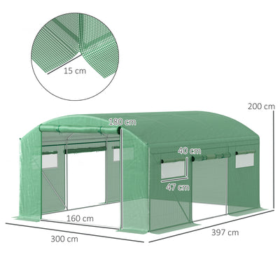 Outsunny 13 x 9.8ft Walk-In Polytunnel Greenhouse - Green 