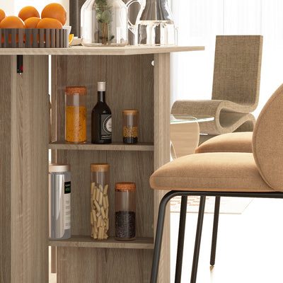 HOMCOM Folding Dining Table, Drop Leaf Table for Small Spaces with 2-tier Shelves, Small Kitchen Table with Rolling Casters, Natural 