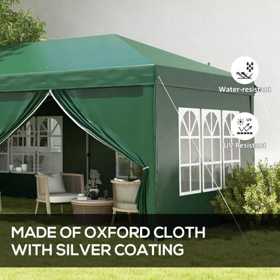 Outsunny 3 x 6m Pop-Up Gazebo, with Curtain Walls and Windows - Dark Green 
