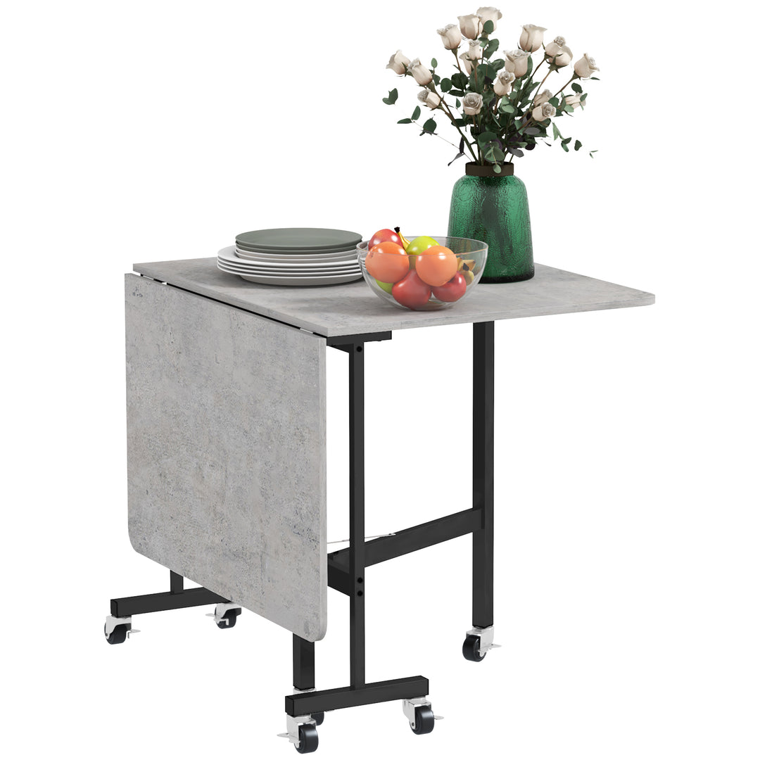 HOMCOM Mobile Drop Leaf Table, Folding Dining Table with 6 Wheels & Brakes, Kitchen Table for Small Spaces, Grey Marble Effect 