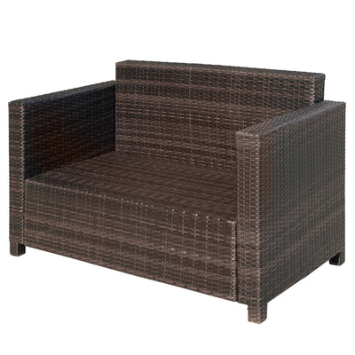 Outsunny 2 Seater Garden Furniture, Rattan Sofa with Soft Padded Cushion and Armrests, Wicker Garden Loveseat for Patio, Mixed Brown 