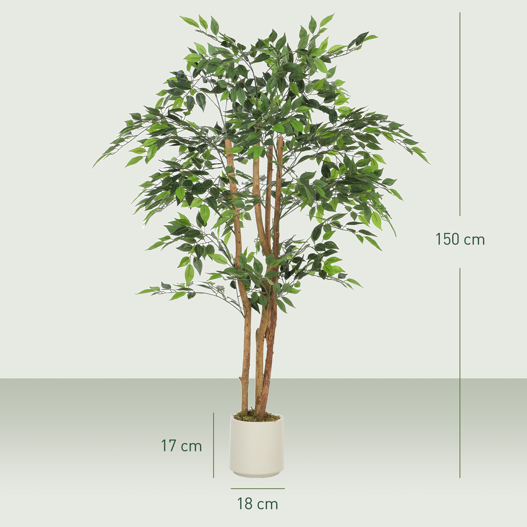 HOMCOM 150cm Artificial Ficus Tree, Fake Potted Tree with Solid Wood Trunk and Pot for Indoor, Green 