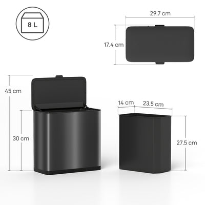 HOMCOM 8L Hanging Kitchen Bin, Rubbish bin with Lid and Removable Inner Bucket for Kitchen Cabinet Door, Under Sink, Office 