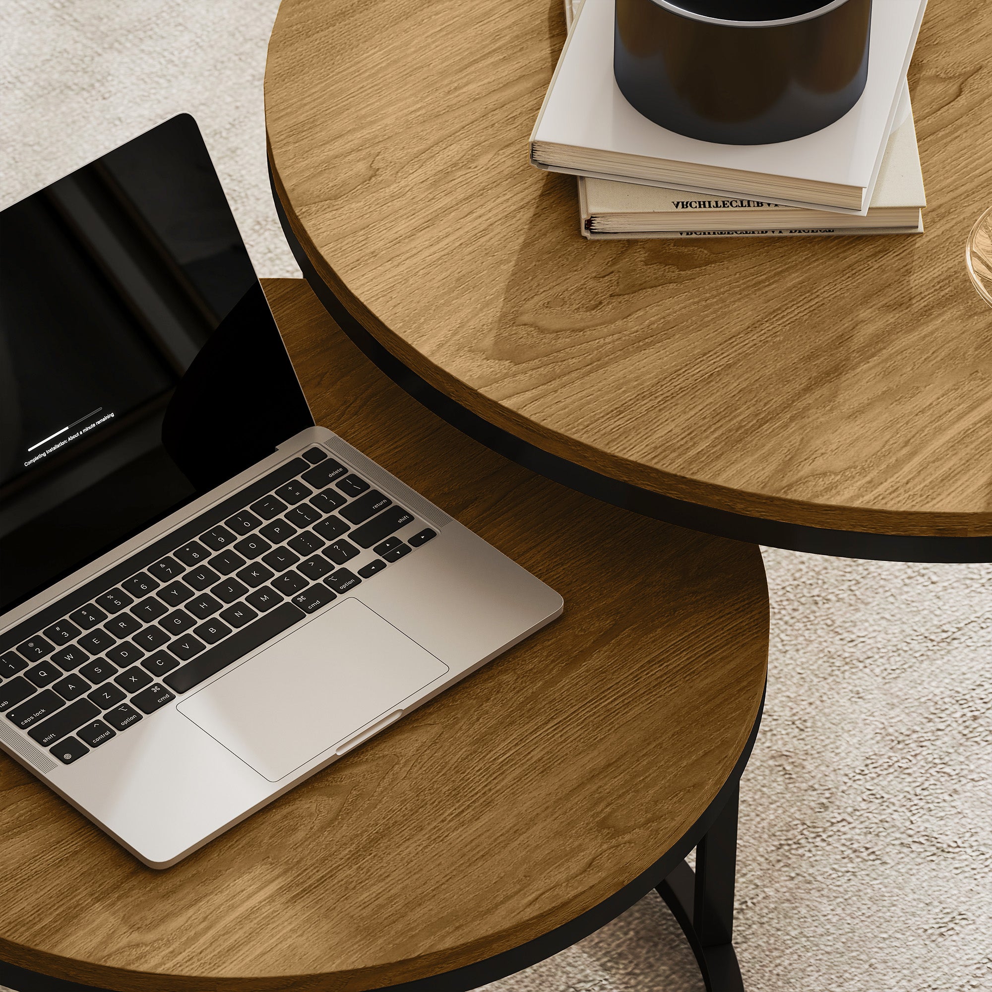 HOMCOM Set of Two Wood-Effect Stacking Tables - Brown