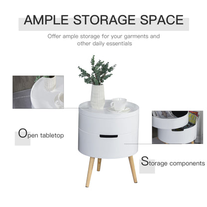 HOMCOM 3-Tier Coffee Table, Round End Table with 2 Hidden Compartments and Detachable Tray, Side Table with Storage for Living Room, White 