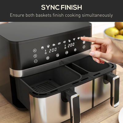 HOMCOM 8.5L Dual Basket Air Fryer, with Sync and Multi-Menu Cooking 