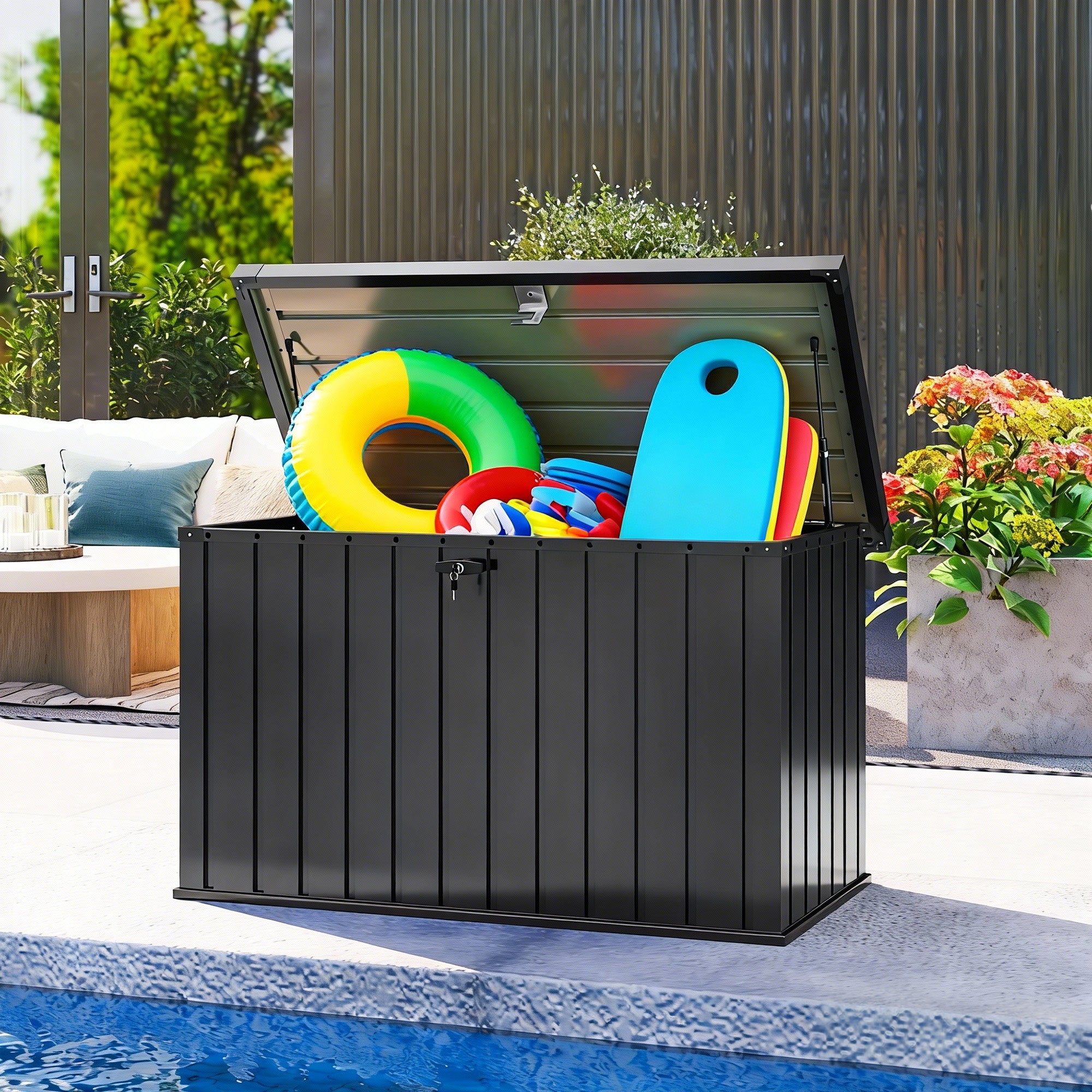 Outsunny 400L Galvanised Steel Garden Storage Box, Black 