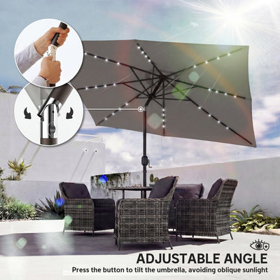 Outsunny 3 x 2 m Garden Parasol Umbrella with LED Solar Light, Parasol Cover, Outdoor Market Patio Umbrella, Dark Grey 