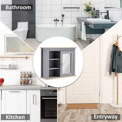 kleankin Bathroom Wall Mirror Cabinet, Cupboard with Door, Storage Cabinet with Adjustable Shelf for Corridors Living Rooms, Grey 